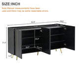 English Elm Luxurious Shoe Cabinet With 5 Metal Legs, Modern Tv Stand With 4 Adjustable Shelves For Tvs Up To 70", Minimalist Sideboard Cabinet With Gold Lines Doors For Living Room,62.9"X 31.4",Black