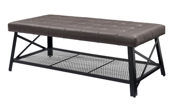 English Elm Tufted Faux Leather Button Top Coffee Table with Metal Legs for Modern Living Rooms B2748P493810