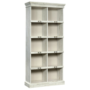 English Elm Tall Bookcase with Labelled Cubby Slots, White Engineered Wood, Dual-Sided Back, Sturdy 35.6"x13.5"x75" Storage Elegance B356P402640