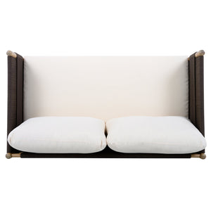 English Elm Outdoor Acacia Wood Loveseat Handwoven Rope Weave Patio Seating with Cushions Black,Cream,Light Teak N768P361444L