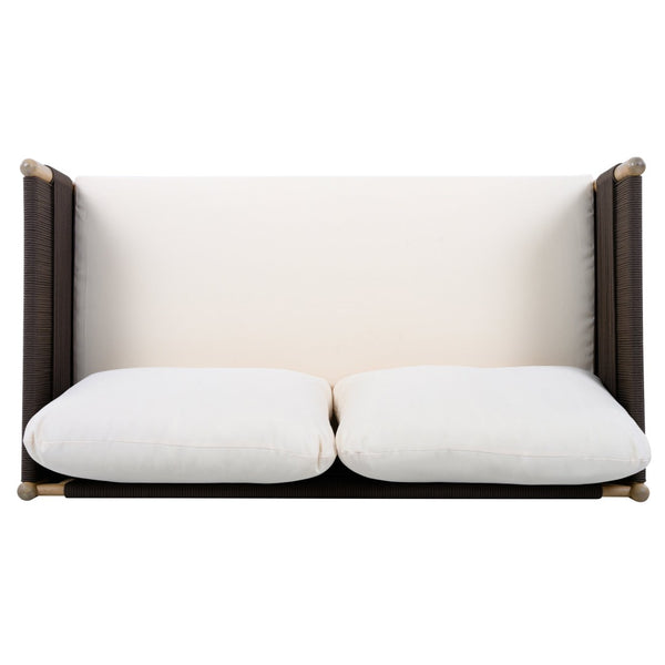 English Elm Outdoor Acacia Wood Loveseat Handwoven Rope Weave Patio Seating with Cushions Black,Cream,Light Teak N768P361444L
