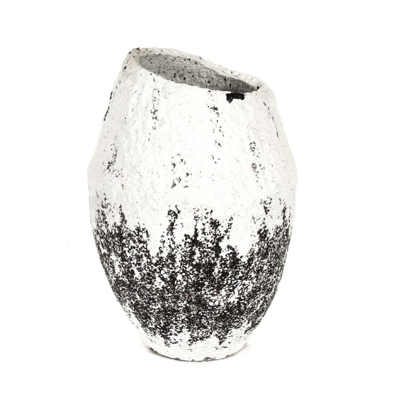 Zentique Distressed Large Terracotta Vase 29cm – Hand-Distressed Grey & White Finish, Rustic Farmhouse Accent 14A105