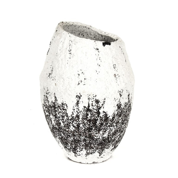 Zentique Distressed Large Terracotta Vase 29cm – Hand-Distressed Grey & White Finish, Rustic Farmhouse Accent 14A105