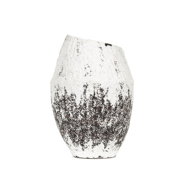 Zentique Distressed Large Terracotta Vase 29cm – Hand-Distressed Grey & White Finish, Rustic Farmhouse Accent 14A105