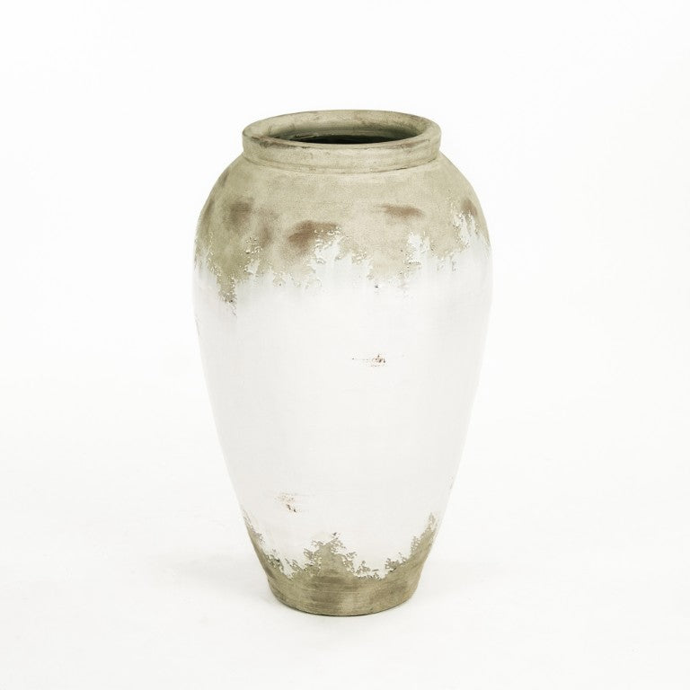 Zentique Distressed Off-White Large Terracotta Vase—Hand-Distressed Sculptural Floor Accent for Pampas Grass Decor 14A108