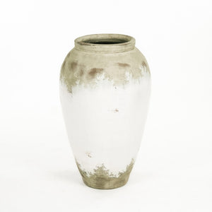 Zentique Distressed Off-White Large Terracotta Vase—Hand-Distressed Sculptural Floor Accent for Pampas Grass Decor 14A108