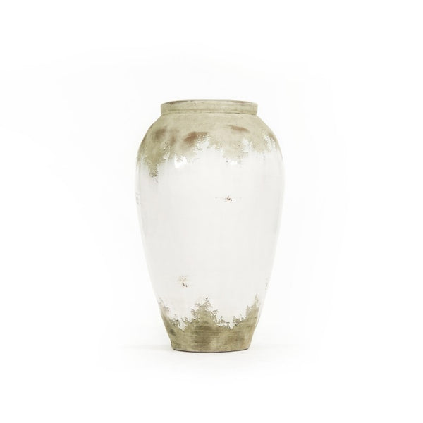 Zentique Distressed Off-White Large Terracotta Vase—Hand-Distressed Sculptural Floor Accent for Pampas Grass Decor 14A108