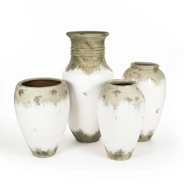 Zentique Distressed Oversized Off-White Terracotta Vase 49.5cm Rustic Matte Finish for Dried Botanicals 14A109