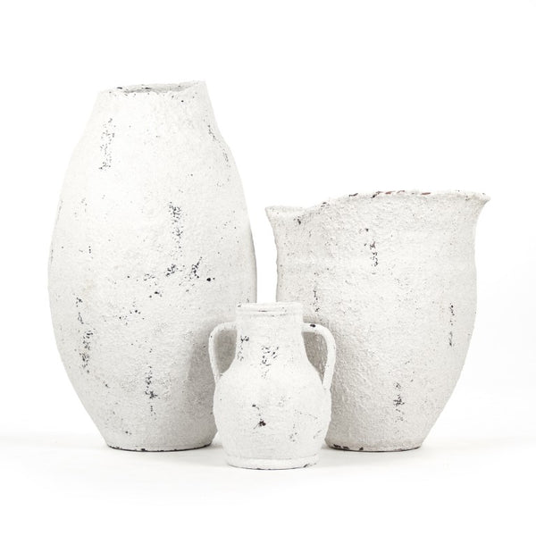 Zentique Distressed Terracotta Large Vase in Grey & White Finish, Weathered Artisanal Accent for Floors, Mantels (98 characters) 14A113