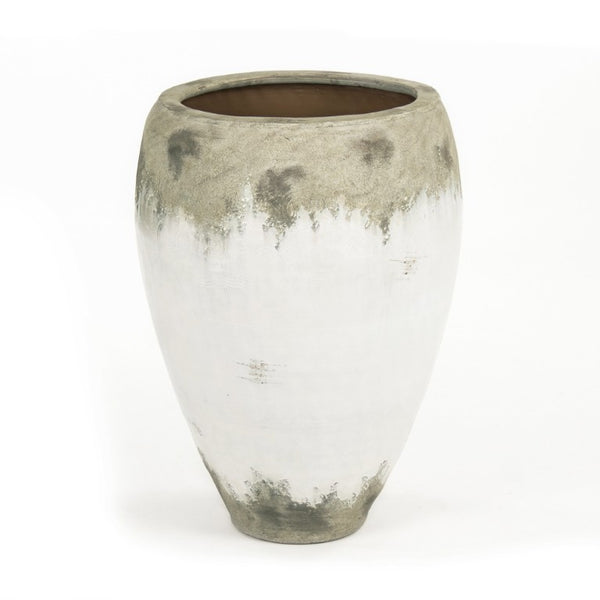Zentique Distressed Off-White Large Terracotta Vase 31cm H — Weathered Rustic Statement Piece for Floors/Tables 14A121