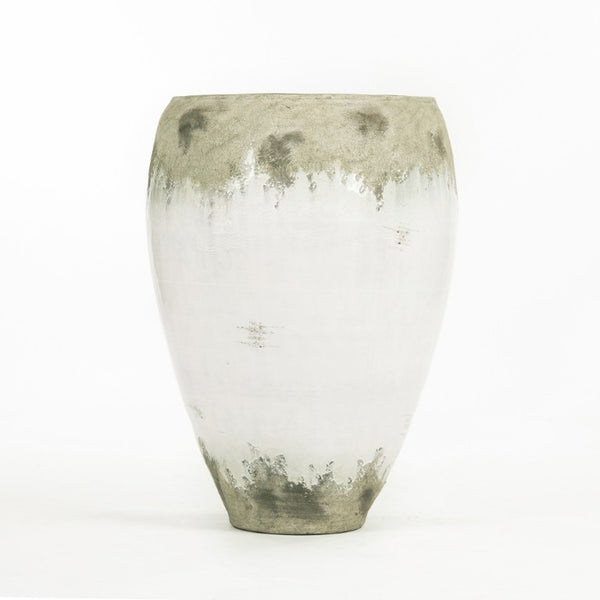 Zentique Distressed Off-White Large Terracotta Vase 31cm H — Weathered Rustic Statement Piece for Floors/Tables 14A121