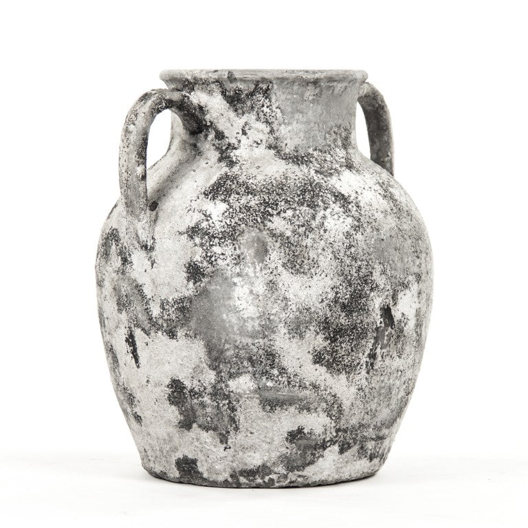 Zentique Distressed Grey Terracotta Vase Large W18xH21xD16, Rustic Hand-Textured Accent for Modern Farmhouse Interiors 14A128