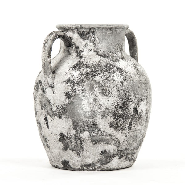 Zentique Distressed Grey Terracotta Vase Large W18xH21xD16, Rustic Hand-Textured Accent for Modern Farmhouse Interiors 14A128