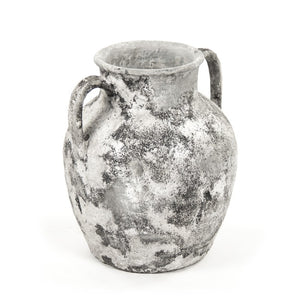 Zentique Distressed Grey Terracotta Vase Large W18xH21xD16, Rustic Hand-Textured Accent for Modern Farmhouse Interiors 14A128