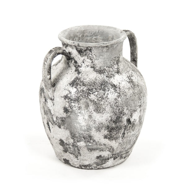 Zentique Distressed Grey Terracotta Vase Large W18xH21xD16, Rustic Hand-Textured Accent for Modern Farmhouse Interiors 14A128