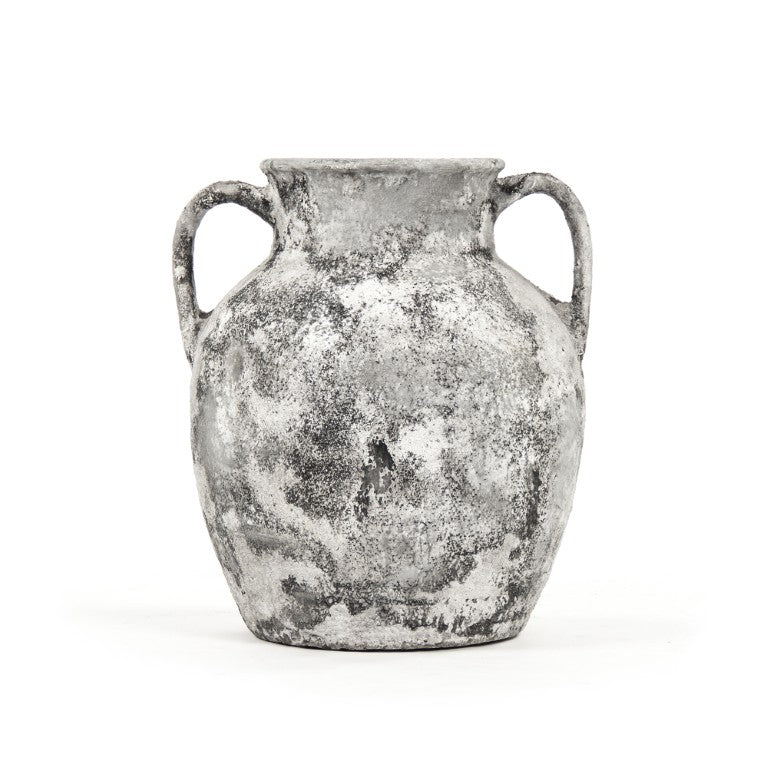 Zentique Distressed Grey Terracotta Vase Large W18xH21xD16, Rustic Hand-Textured Accent for Modern Farmhouse Interiors 14A128