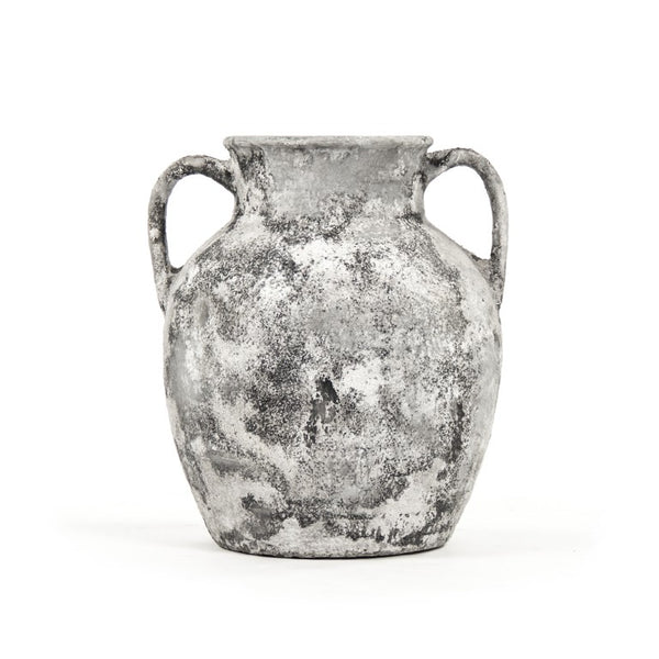 Zentique Distressed Grey Terracotta Vase Large W18xH21xD16, Rustic Hand-Textured Accent for Modern Farmhouse Interiors 14A128