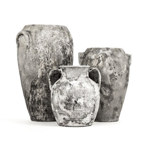 Zentique Distressed Grey Terracotta Vase Large 27cm Rustic Farmhouse Decor for Dried Flowers & Pampas Grass 14A129L