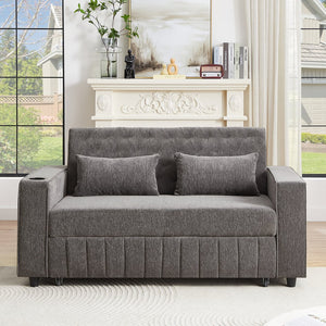 English Elm 61.4" Pull-out Sofa Bed Loveseat with Adjustable 3-Position Backrest, USB Ports, Cup Holders, Storage Rack Grey N719S001900E