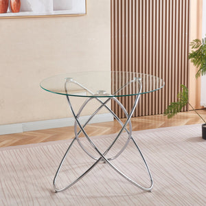 English Elm Dining Table with tempered glass top and sleek metal legs, modern space-saving design for small spaces Chrome W234P329696
