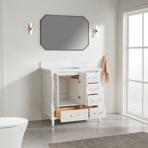 English Elm Fully Assembled 36 Inch Bathroom Vanity Carrara Marble Top Dual Basin Rubberwood W1826P308992