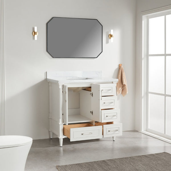 English Elm Fully Assembled 36 Inch Bathroom Vanity Carrara Marble Top Dual Basin Rubberwood W1826P308992