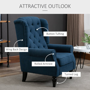 English Elm HOMCOM Button-Tufted Wingback Accent Chair with Deep Diamond Tufting, Thick Padded Seat & Eucalyptus Legs W2225P173916
