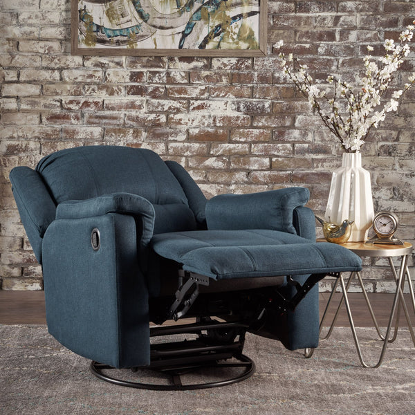 English Elm Christopher Knight Home® - GLIDER Plush Fabric Swivel Recliner with Smooth Gliding Motion, Contemporary Upholstered Comfort Navy Blue 61368.00