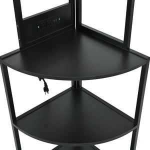 English Elm 5 5 Tier Corner Shelf LED with USB Plug, Black Metal+MDF Tall Narrow Standing Shelf for Corners W420P207358