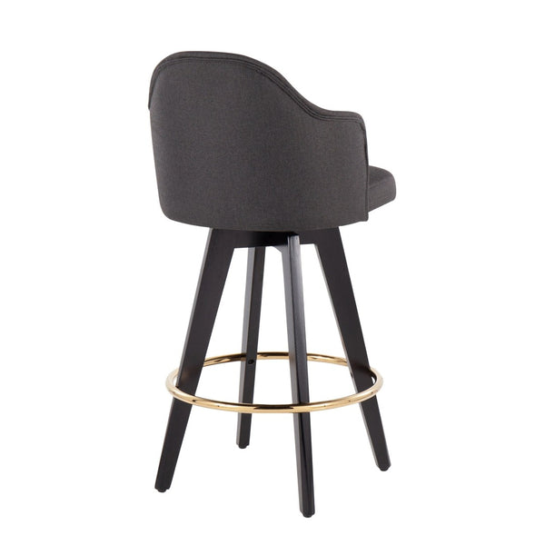 English Elm Fixed-height Swivel Counter Stools with Faux Leather Seats and Chrome Footrest Set of 2 Charcoal B202S02146