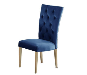 English Elm Velvet Button Tufted Dining Chairs with Brushed Gold Legs Glam Set of Two Blue B011P446652