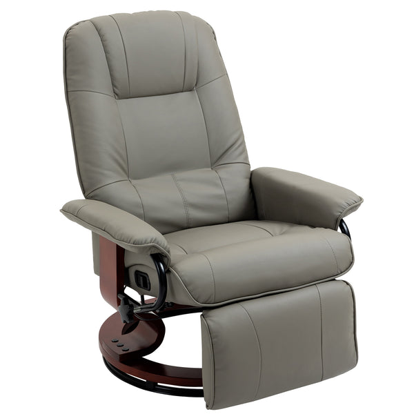 English Elm HOMCOM Gray Faux Leather Manual Recliner with Swivel Wood Base, 145° Recline, Padded Armrest and Footrest W2225P173862