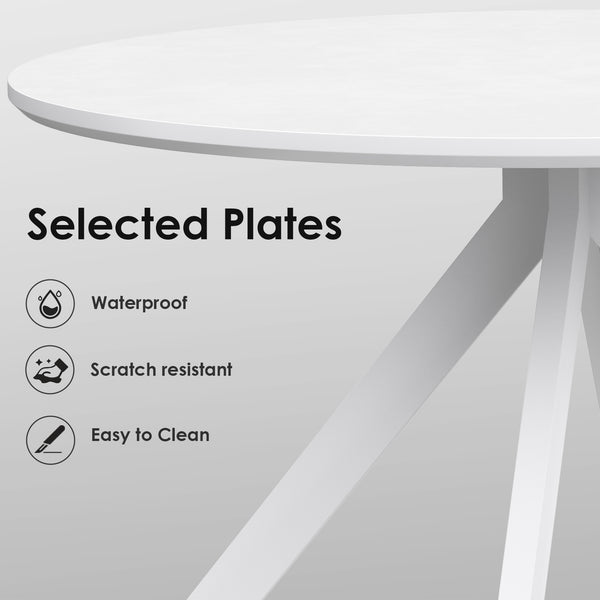 English Elm 47.2" Solid Wood Round Dining Table for 4-6 with X-Shaped Pedestal, Spacious Surface & Floor-Protecting Pads White T3623P408642