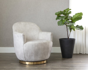 Sunpan Casey Swivel Lounge Chair - Elegant Modern Barrelback Design with Gold Stainless Steel Base Nono Cream