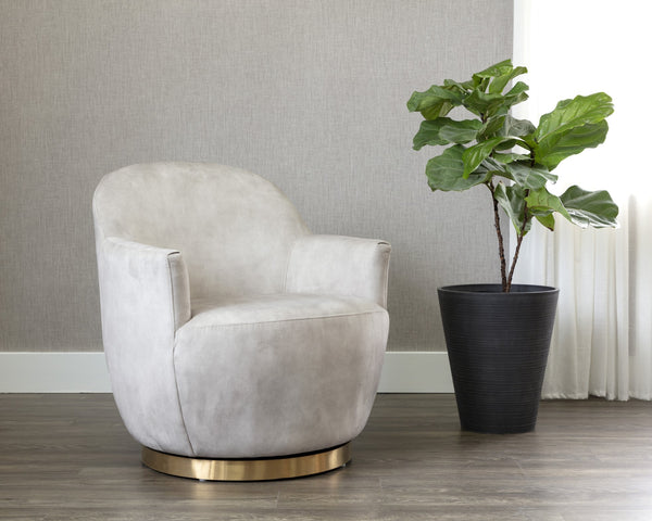 Sunpan Casey Swivel Lounge Chair - Elegant Modern Barrelback Design with Gold Stainless Steel Base Nono Cream
