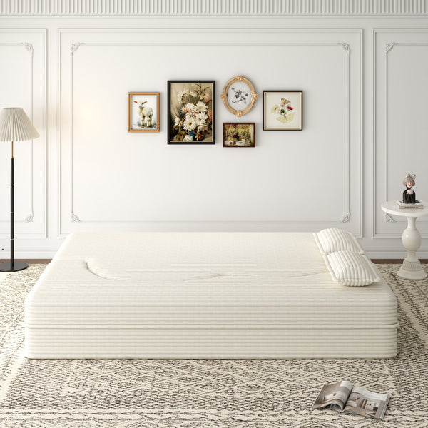 English Elm Modern Full Size Folding Sofa Bed with Plush Corduroy, 2 Pillows, 15" Foam Mattress, No Assembly Required Beige+White W1885P347080