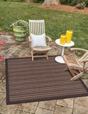 Unique Loom Outdoor Border Checkered Machine Made Border Rug Brown, Brown/Black 6' 0" x 6' 0"