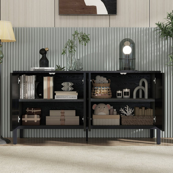 English Elm Stylish Geometric Circle Door Sideboard Cabinet with MDF Solid Wood Legs Adjustable Shelves Black W2696P256250