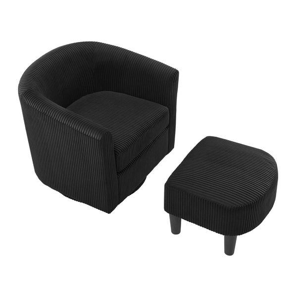 English Elm Swivel Plush Corduroy Recliner Chair with Ottoman, 360° Rotation, Removable Washable Cushion Comfort Black W2582P179931