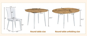 English Elm Table Set Extendable Round to Oval Wood Grain Top with Four White Pu Dining Chairs W1151S03962