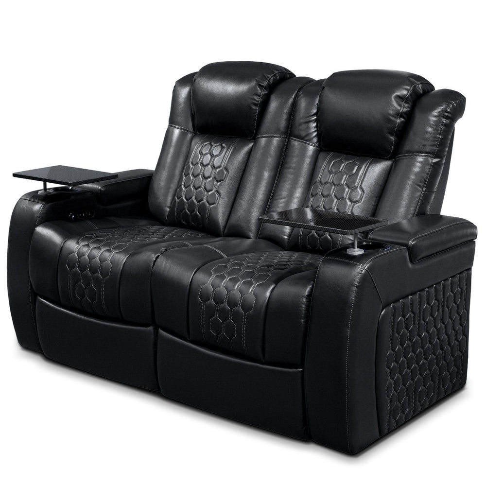 English Elm 62.2"power Recliner Set of 2 Top-grain Nappa Leather Home Theater Seating with Rgb Led Black W3819S00089