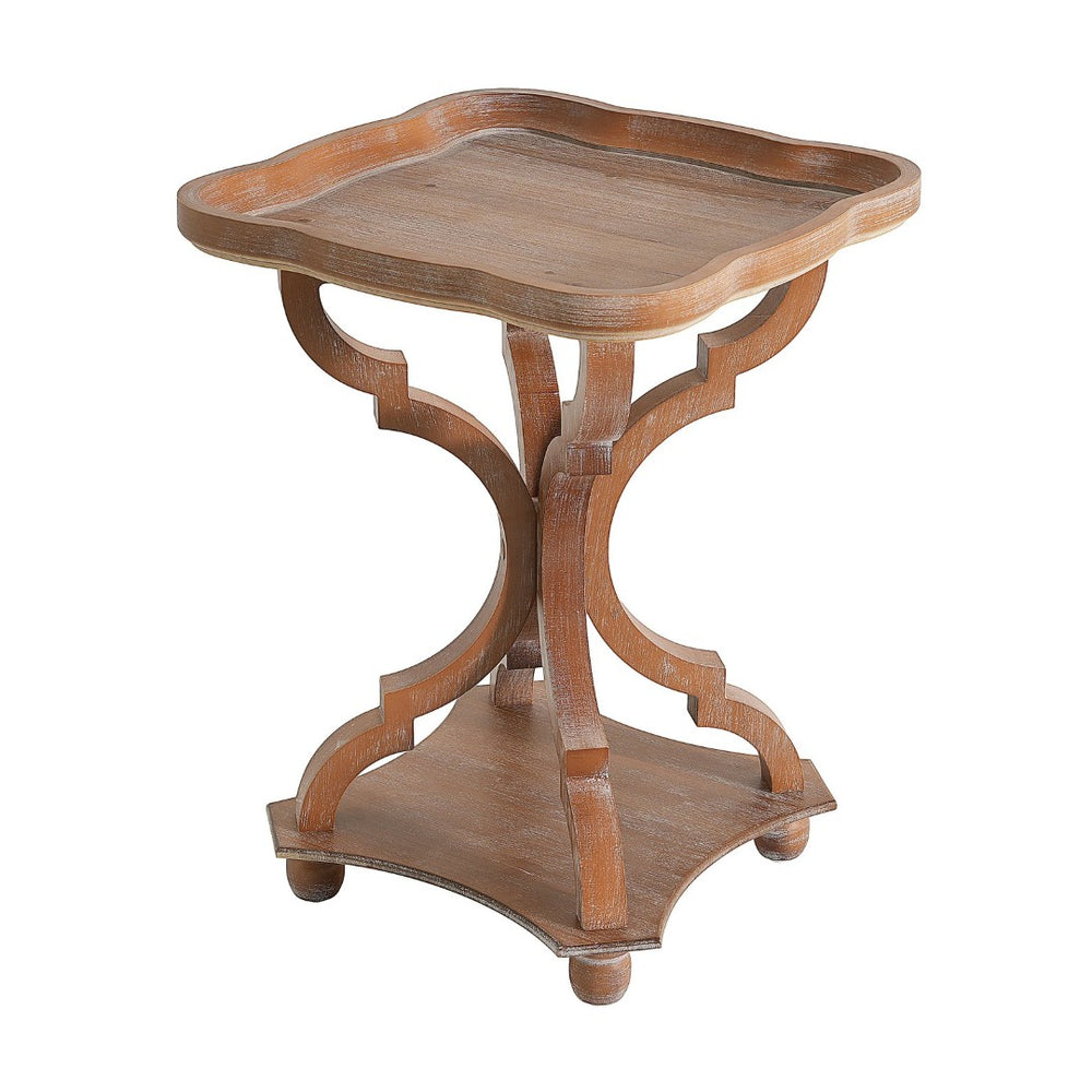 English Elm Accent Table French Country Hourglass Base Carved Wood Distressed Finish Entryway Side 69816.00NTL
