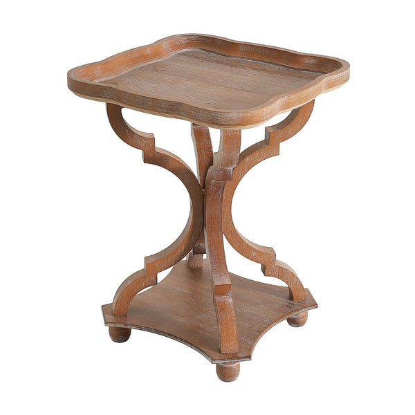 English Elm Accent Table French Country Hourglass Base Carved Wood Distressed Finish Entryway Side 69816.00NTL