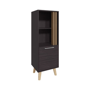English Elm Vance 47" High One Door Cabinet with Shelves, Dark Wengue/Light Oak Accent, Slim Vertical Storage B200P253745