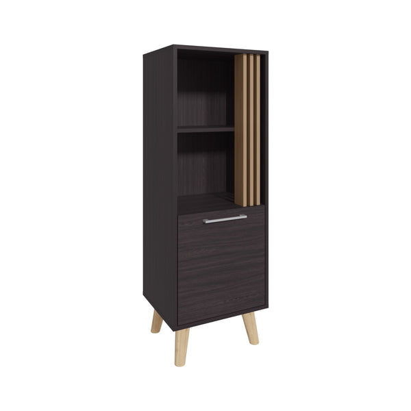 English Elm Vance 47" High One Door Cabinet with Shelves, Dark Wengue/Light Oak Accent, Slim Vertical Storage B200P253745