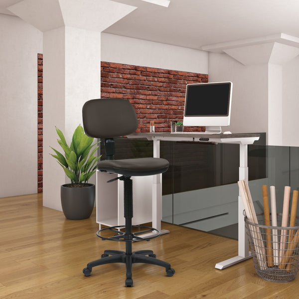 OSP Home Furnishings Sculptured Ergonomic Drafting Chair with Vinyl Upholstery for Studio and Lab Workspaces Dillon Graphite DC517V-R111