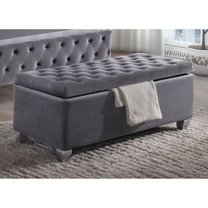 English Elm Grey Velvet Tufted Lift-Top Storage Bench with Padded Seat, Eucalyptus Wood Legs, Elegant Organizer B062P189113