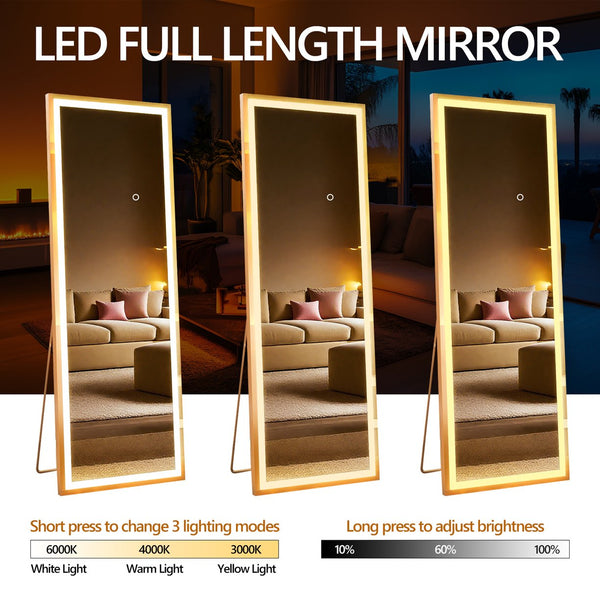 English Elm 75x28 LED Full Length Mirror with Dimmable 3-Color Temps, Shatterproof HD Glass, Versatile Floor or Wall Mount White T3757P347074