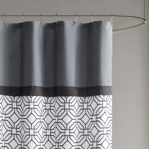 JLA Home 510 Design - Embroidered Pintuck Shower Curtain with Layered Microfiber Lining, Geometric Texture in Grey/Black 5DS70-0231