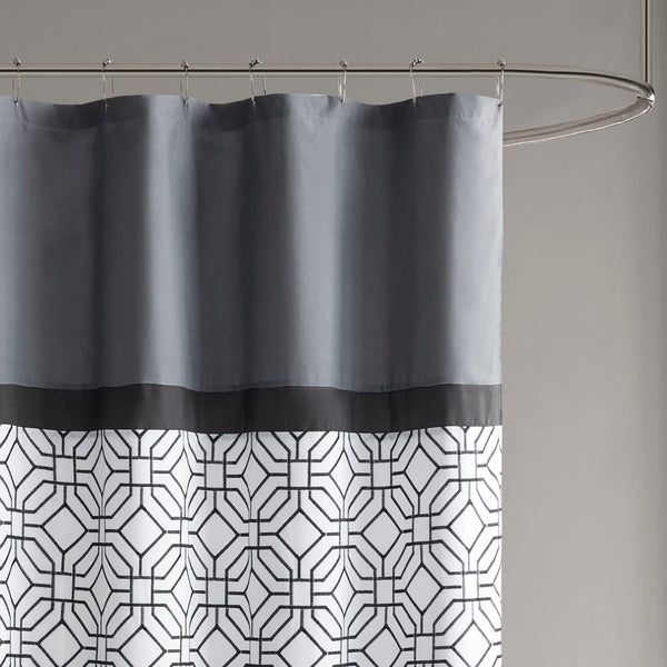 JLA Home 510 Design - Embroidered Pintuck Shower Curtain with Layered Microfiber Lining, Geometric Texture in Grey/Black 5DS70-0231